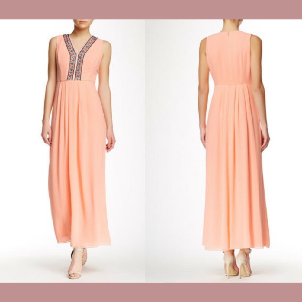 NEW Shoshanna [SIZE 2 ] Luna Embellished Trim Gown in Cantaloupe‎ Coral Bright